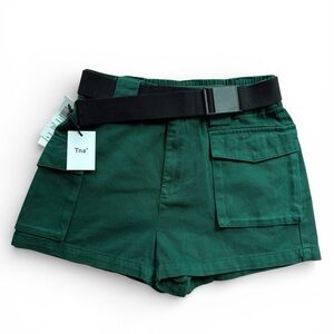 TNA Dark Green Cargo Shorts with Black Belt